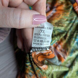 Romantic Sini Teal & Peacock Themed Stretch Beach Dress Size L/XL NWT